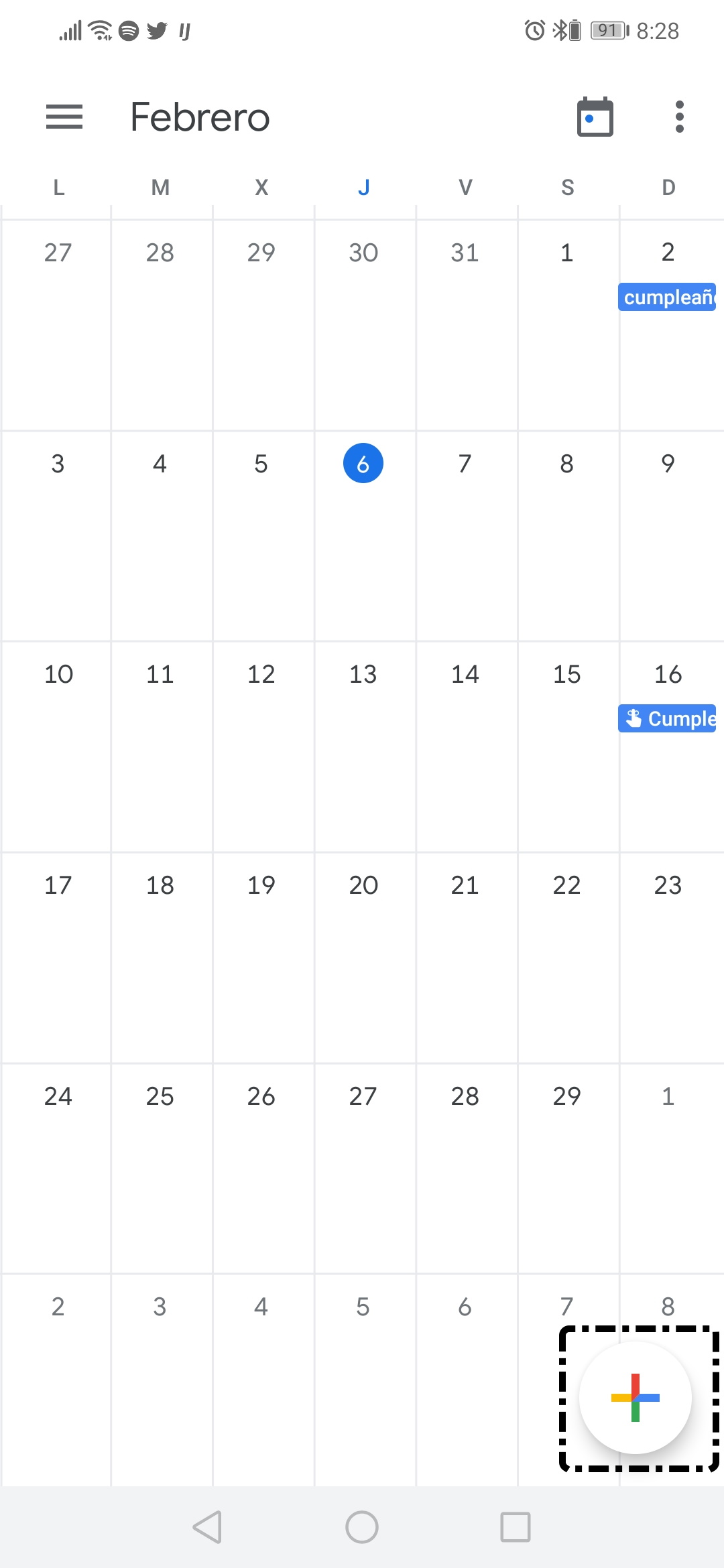 calendar sinbolo mas