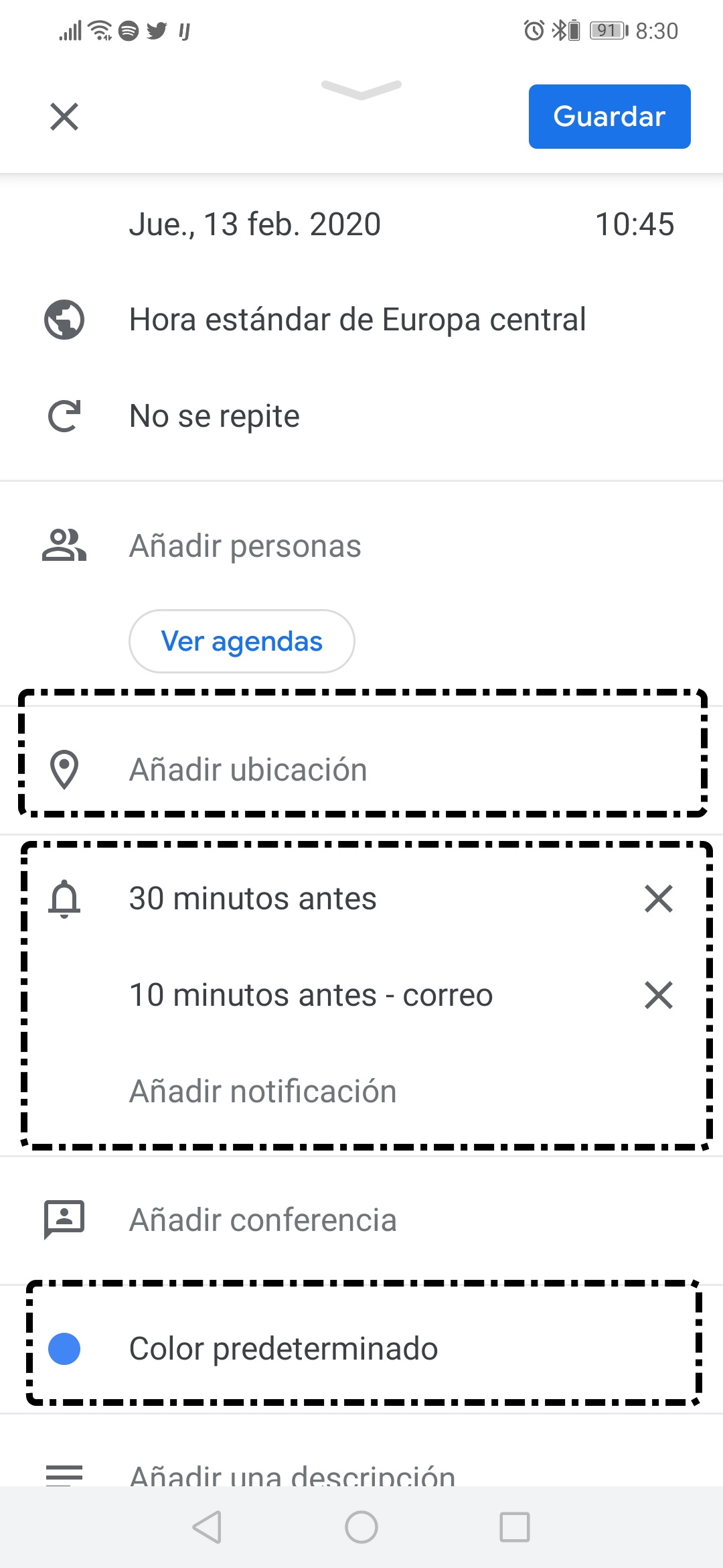 Notificación del evento