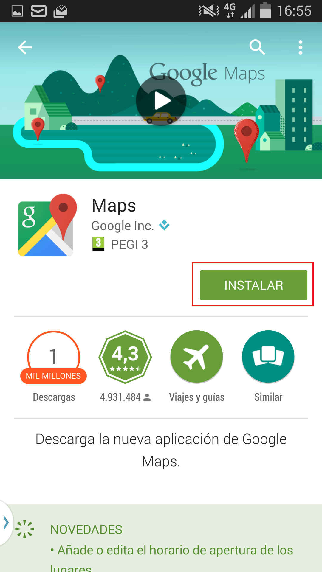Instalar la aplicación Maps
