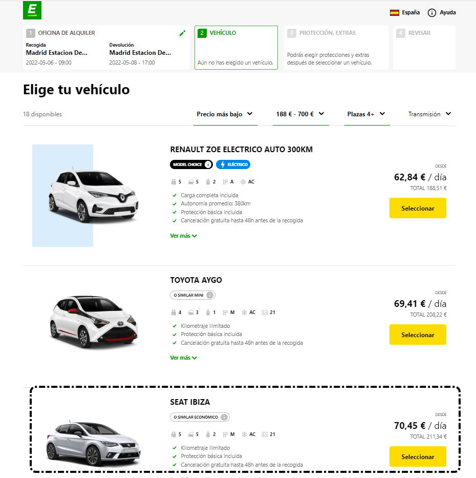 Europcar Vehículos disponibles