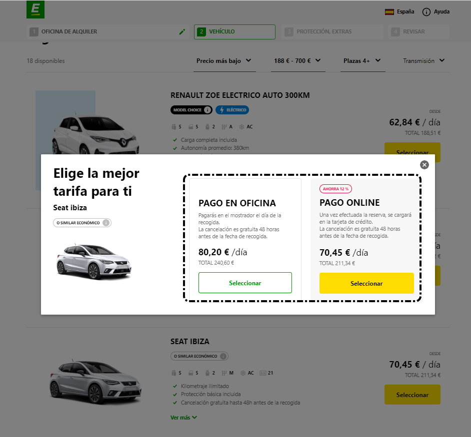 Europcar Pago en oficina u online