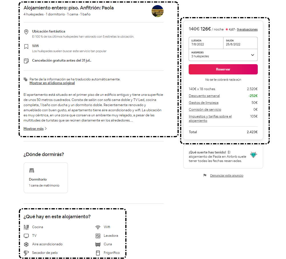 Airbnb Información apartamento elegido