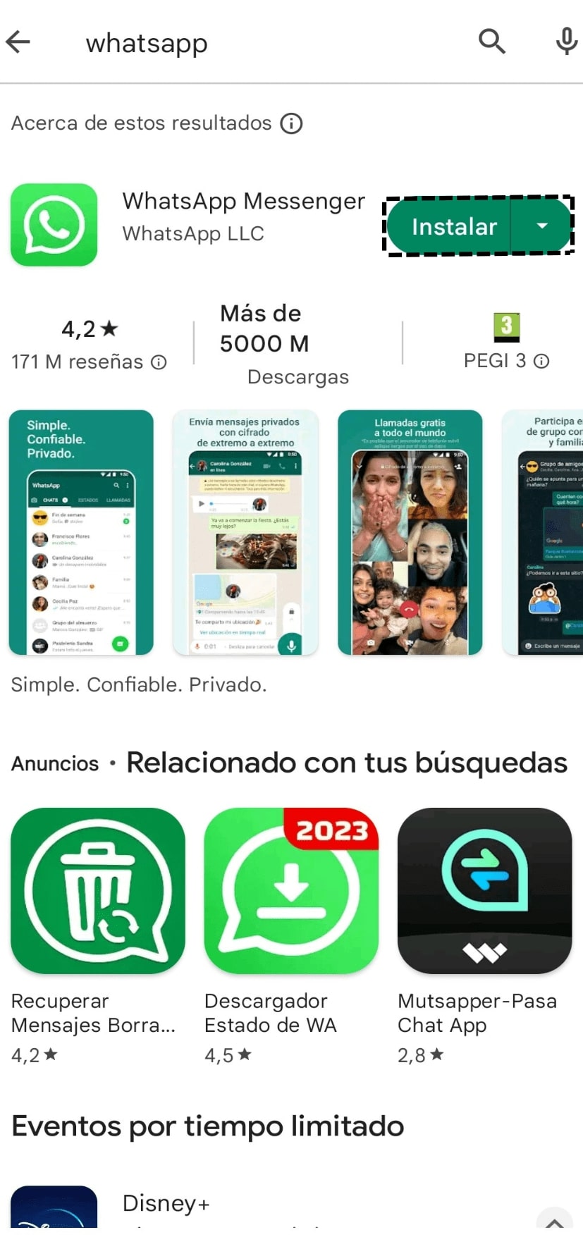 Búsqueda de WhatsApp en Play Store