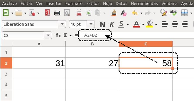 Resultado en celda y expresión en barra de fórmulas