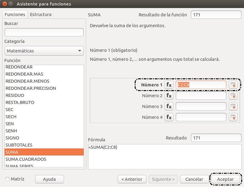 SUMA asistente de funciones