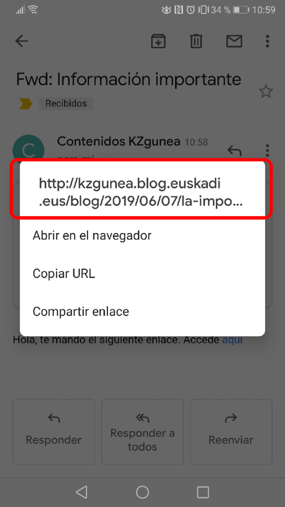 URL de un enlace en el email