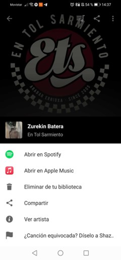 Opciones de Shazam