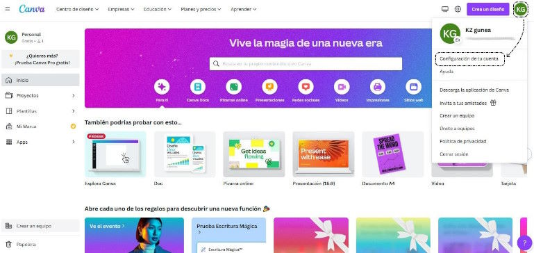 Configuración Canva