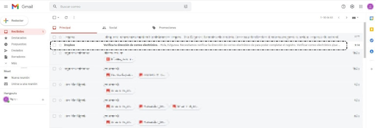 Verificar correo Dropbox
