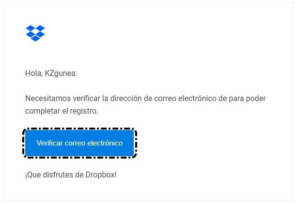 Verificar correo Dropbox