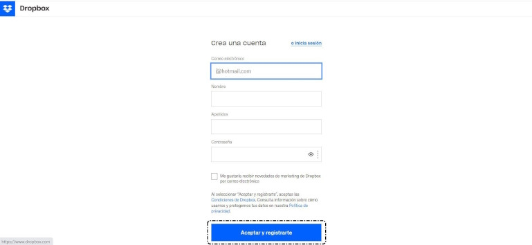 Aceptar y registrarse