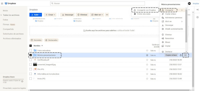 Selecciona 'Compartir con Dropbox'