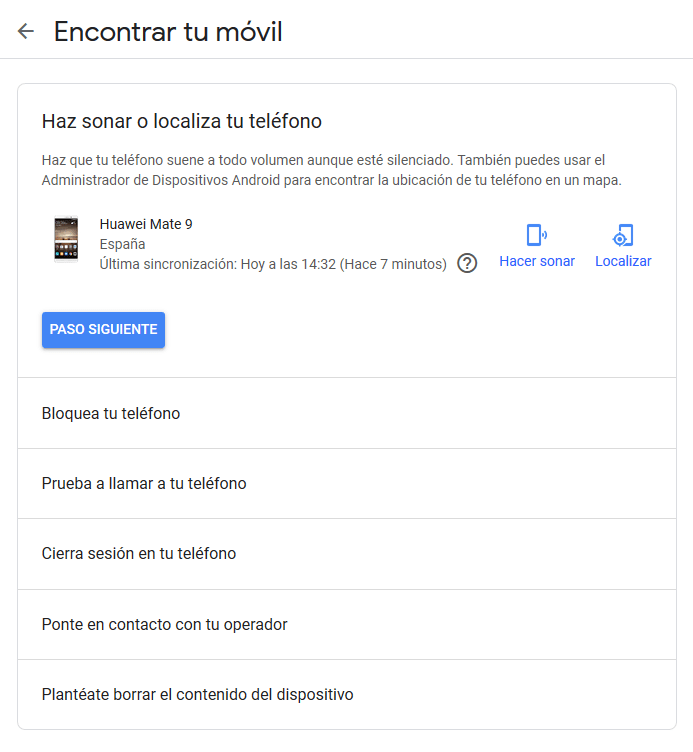 Proceso para encontrar tu móvil Android