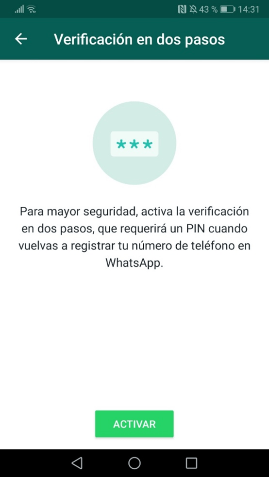 Verificación en dos pasos WhatsApp