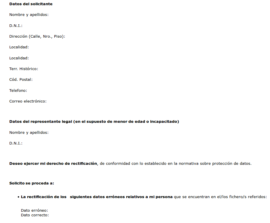 Modelo de rectificación de datos personales