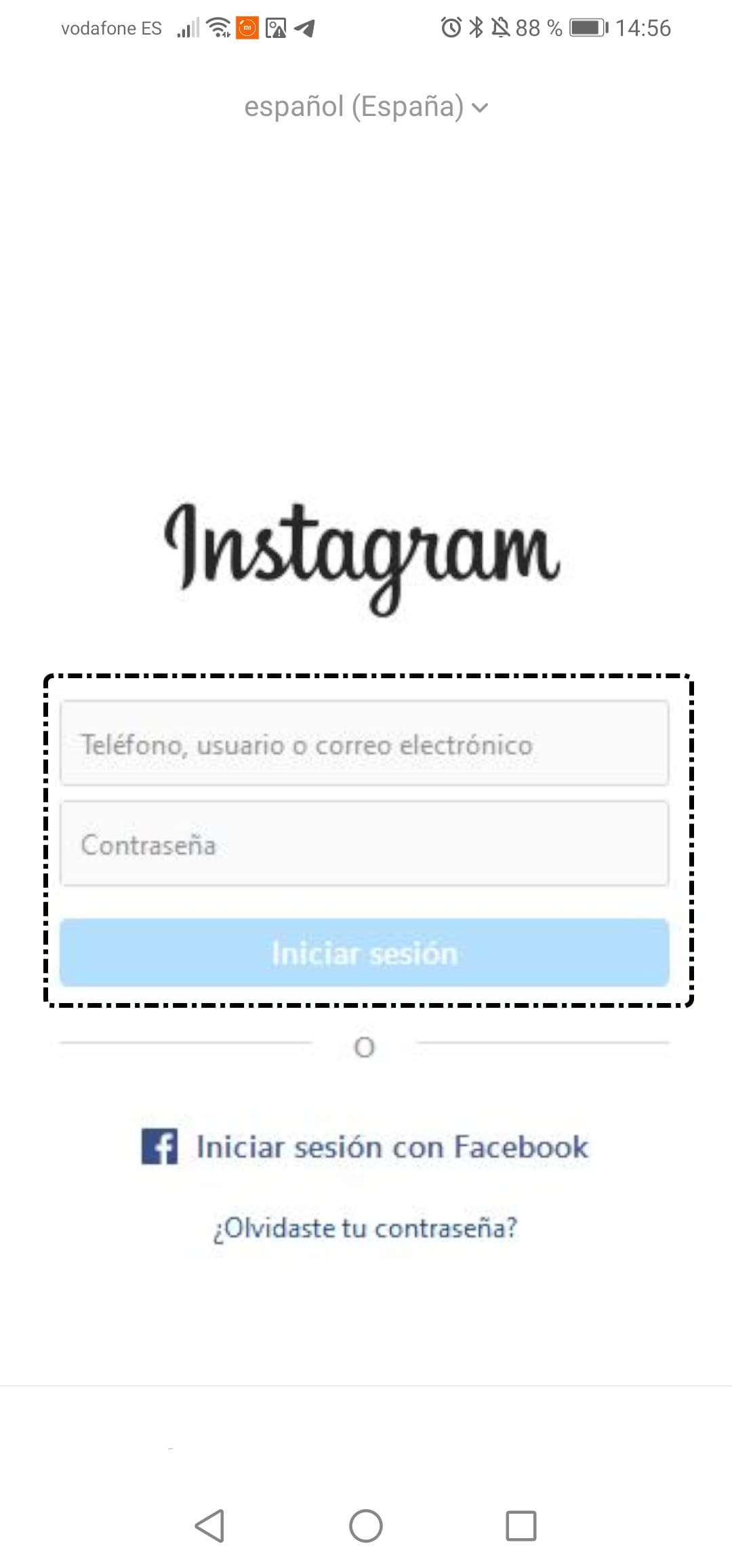 Iniciar sesión instagram