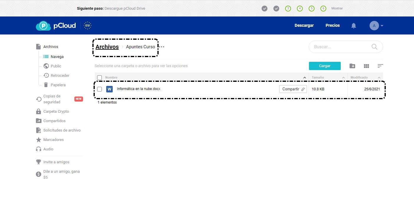 Comprobación de que el archivo se ha movido correctamente