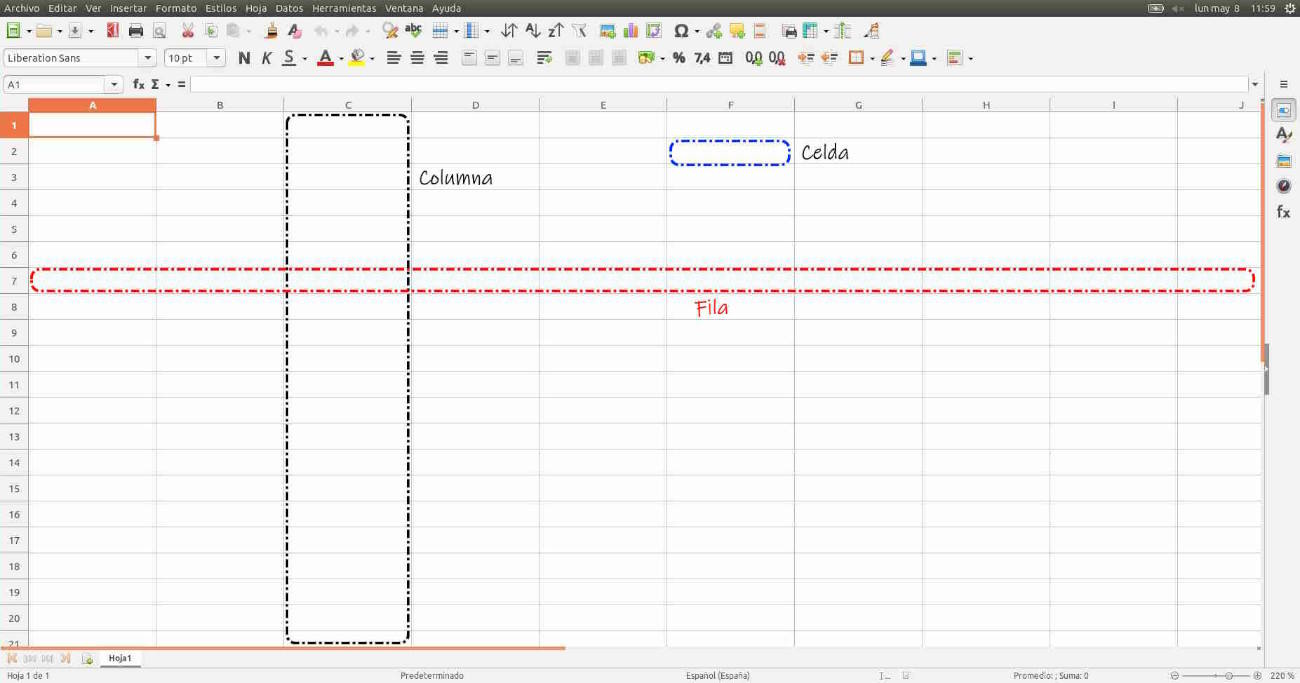 Celda, columna y fila