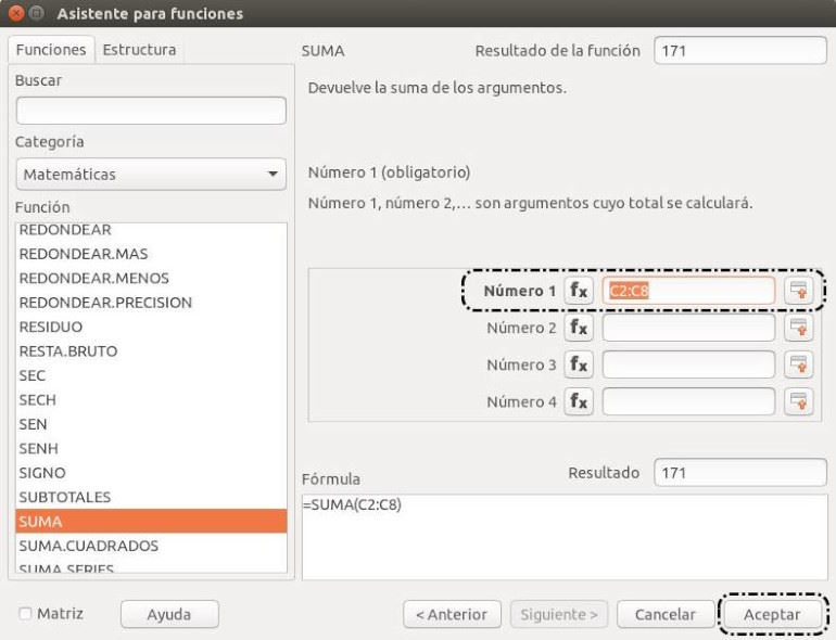 SUMA asistente de funciones