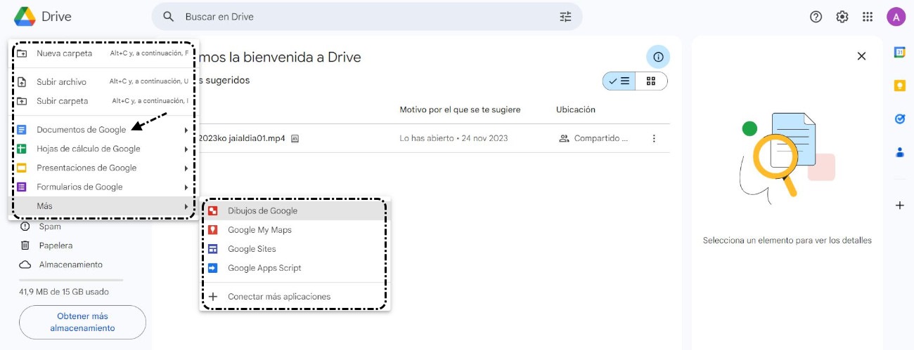 Google Drive > Nuevo > Documentos de Google