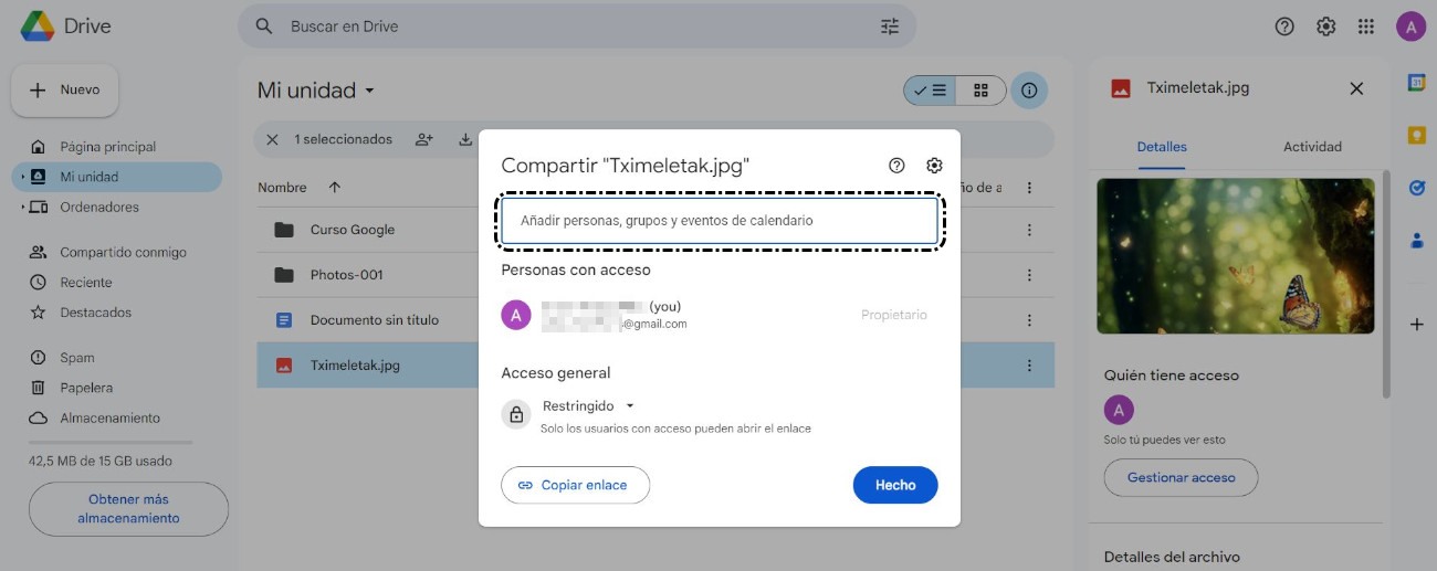 Indicar dirección de correo electrónico