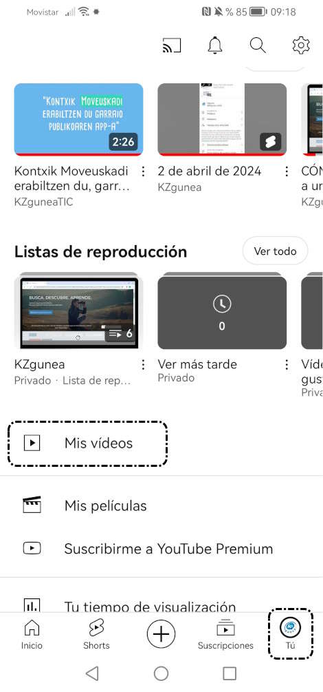 Tú > Mis vídeos