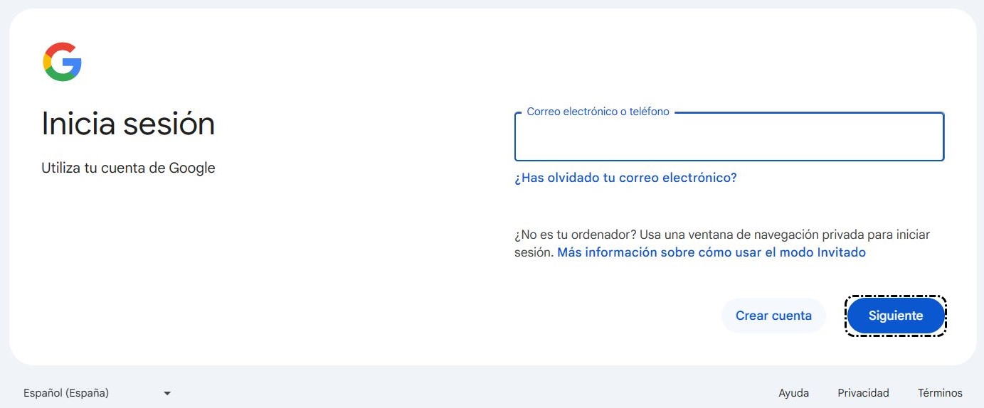 Iniciar sesión > Escribir correo electrónico