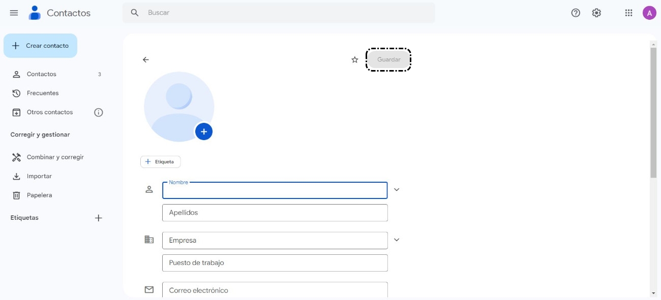 Datos contacto y Guardar