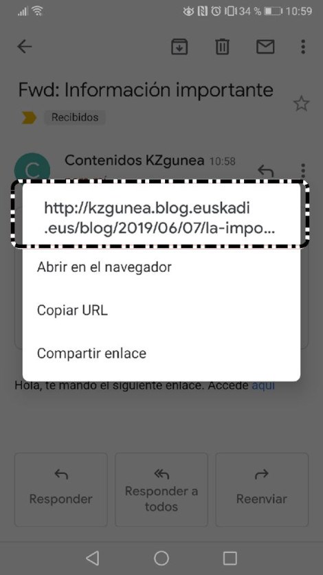 URL de un enlace en el email