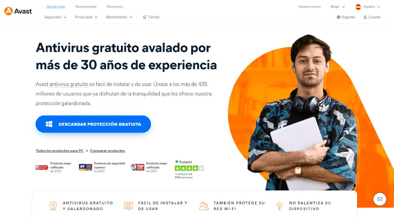 Página de descarga de Avast