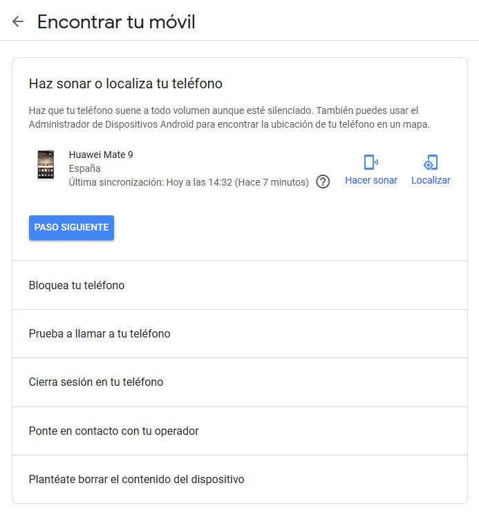 Proceso para encontrar tu móvil Android