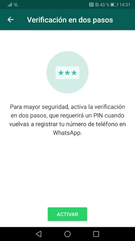 Verificación en dos pasos WhatsApp