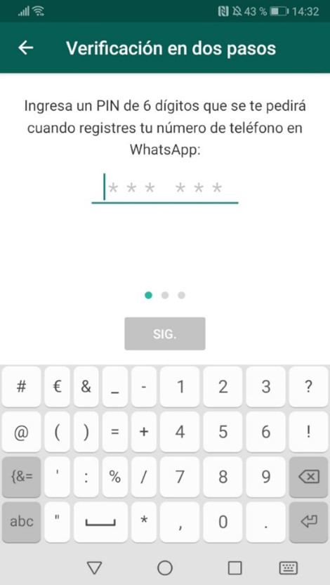 Verificación en dos pasos WhatsApp