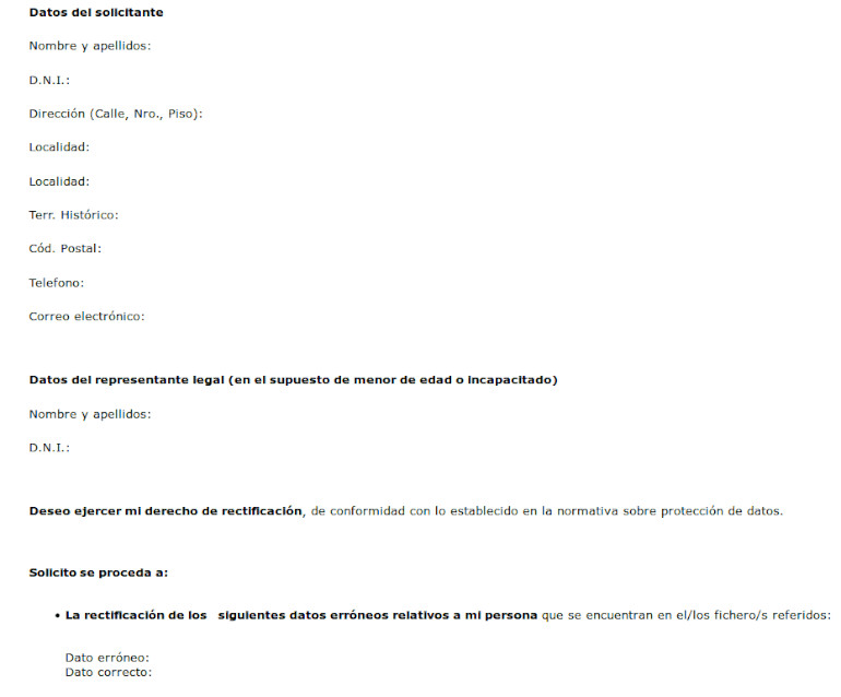Modelo de rectificación de datos personales