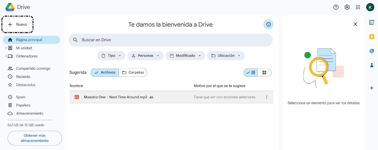 Google Drive > Nuevo