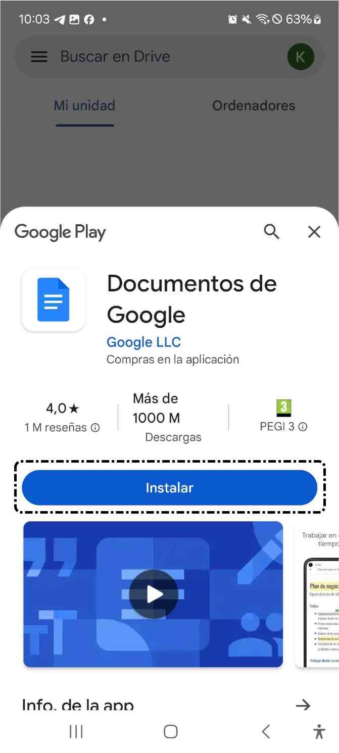 Aplicación Documentos de Google