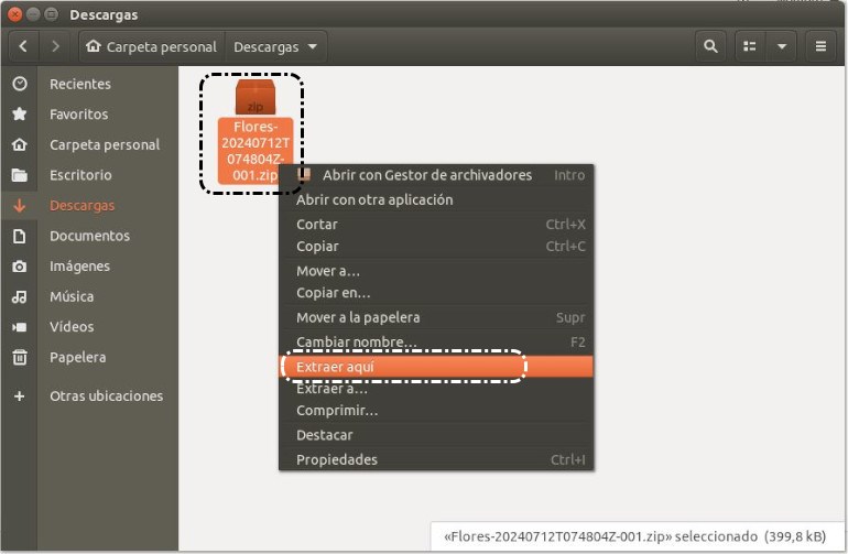 Botón derecho > Extraer aquí