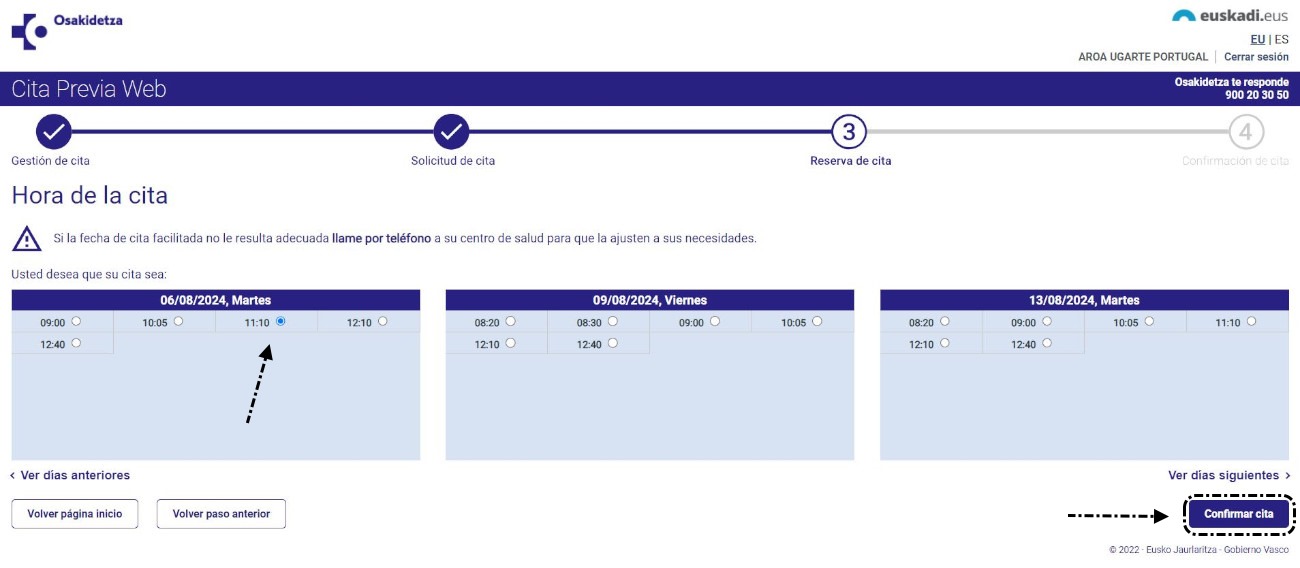 Elegir fecha y hora de la cita