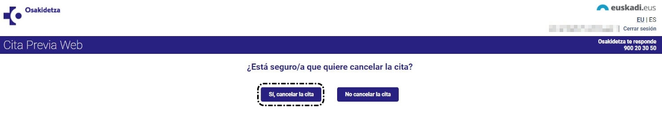 Confirmar cancelación de cita