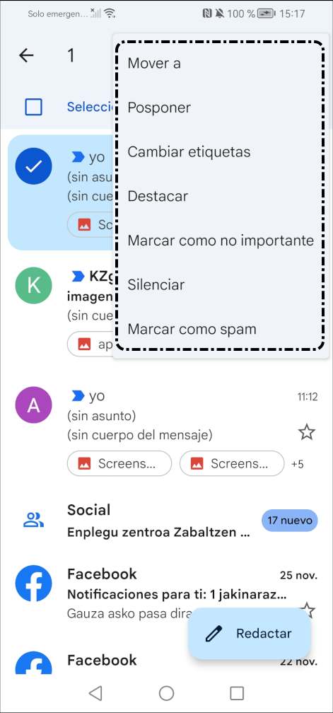 Opciones de mensaje