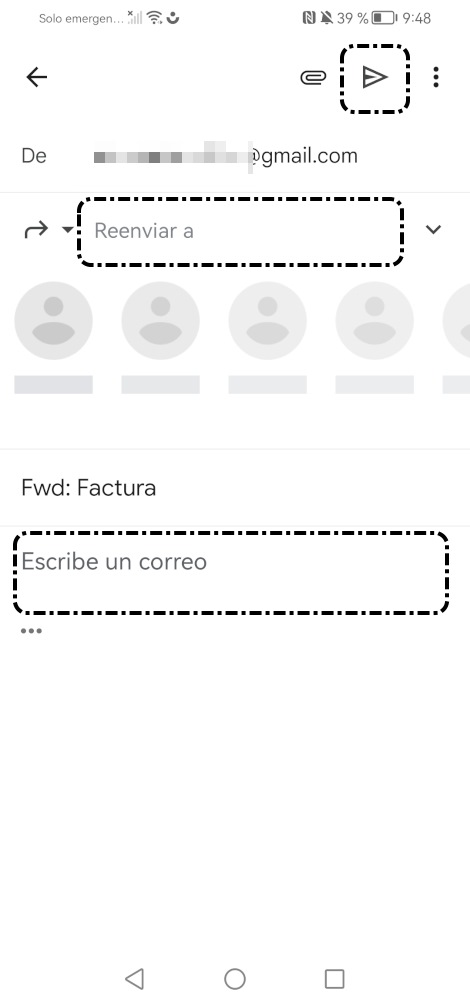 Dirección, mensaje y enviar