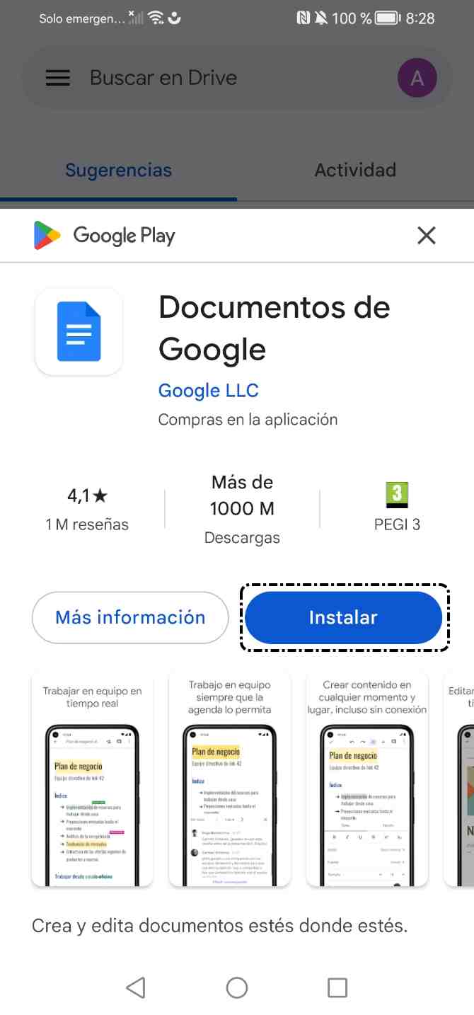 Aplicación Documentos de Google