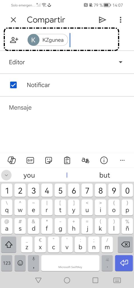 Escribir la dirección para compartir