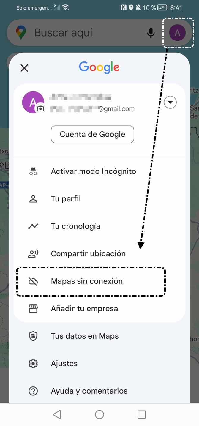 Perfil > Mapas sin conexión