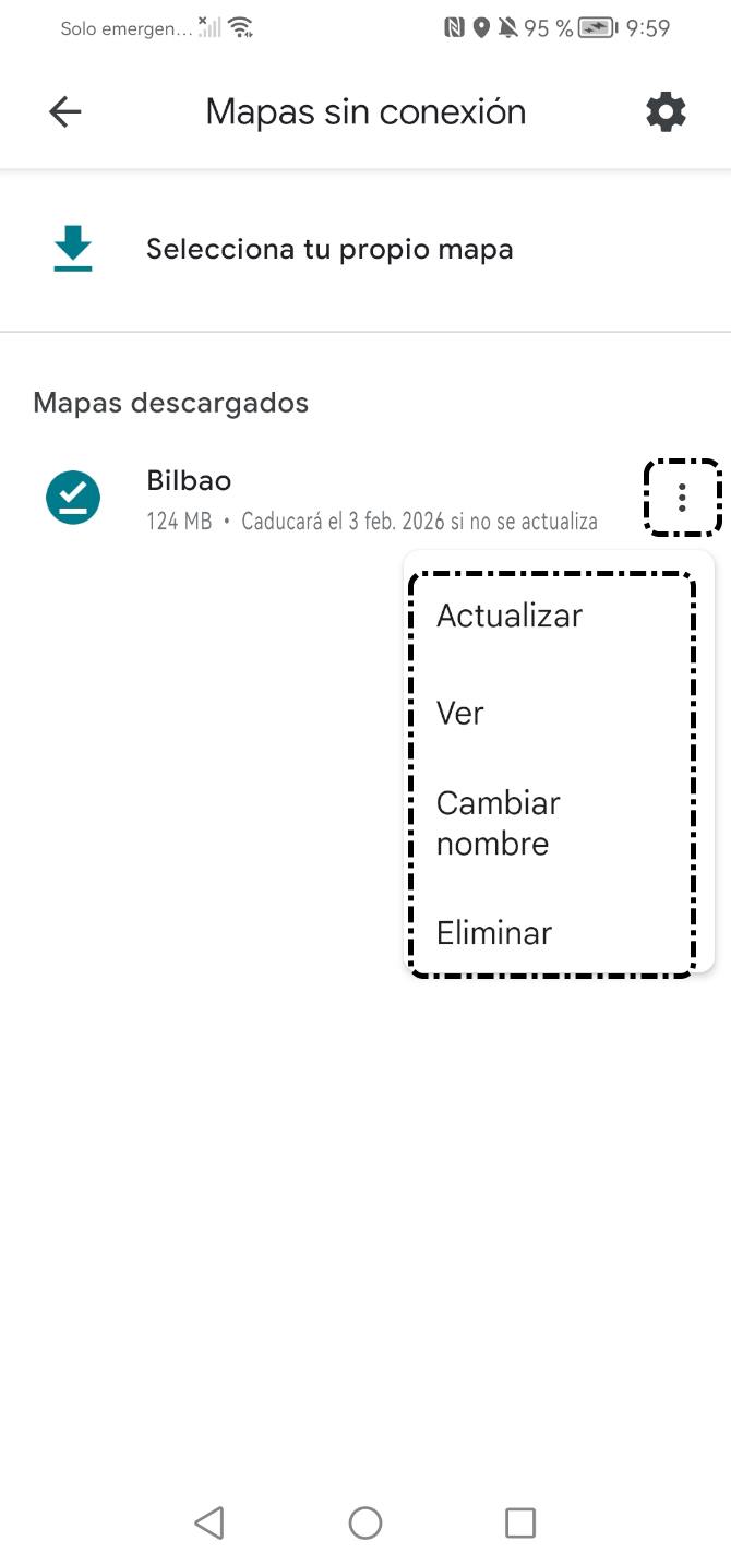 Opciones de mapas descargados
