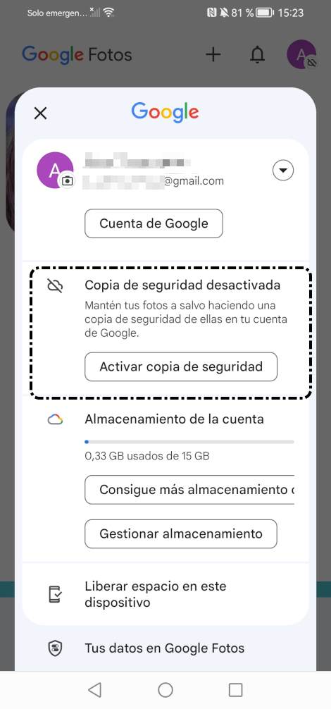 Activar copia de seguridad