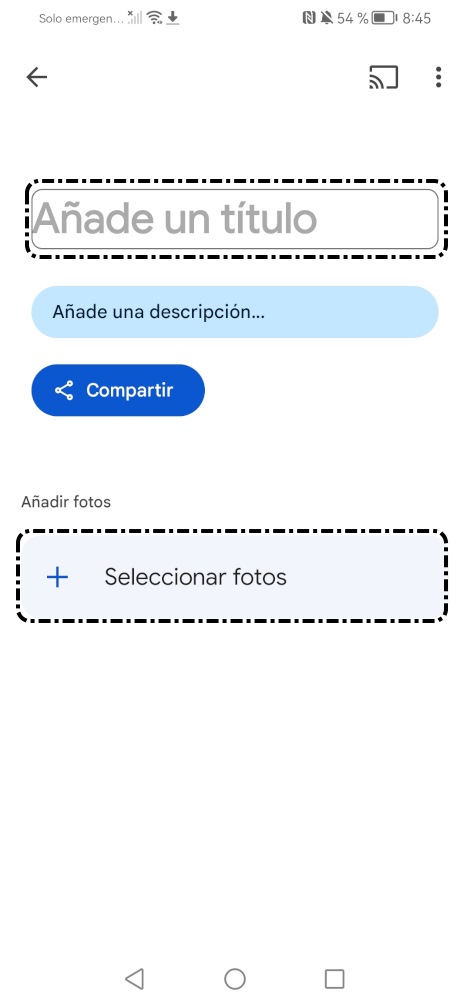 Escribir título y seleccionar fotos