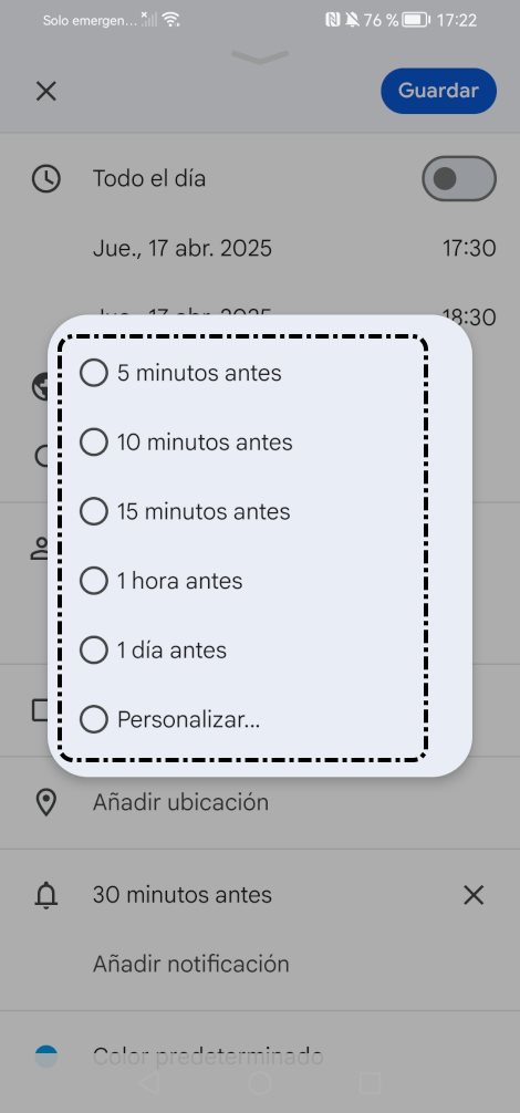 Elegir cuánto tiempo antes