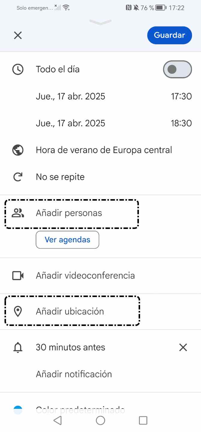Añadir personas y ubicación
