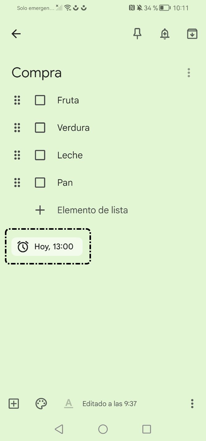 Nota con recordatorio
